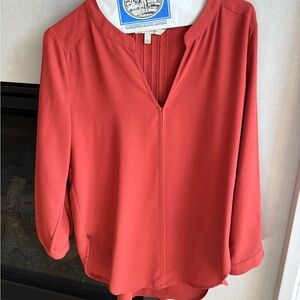 41 Hawthorn Burnt Orange Blouse with Dolman Sleeves and Mandarin Collar